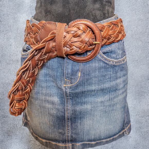 Vintage Y2K Abercrombie & Fitch Brown Braided Leather Belt XS/S